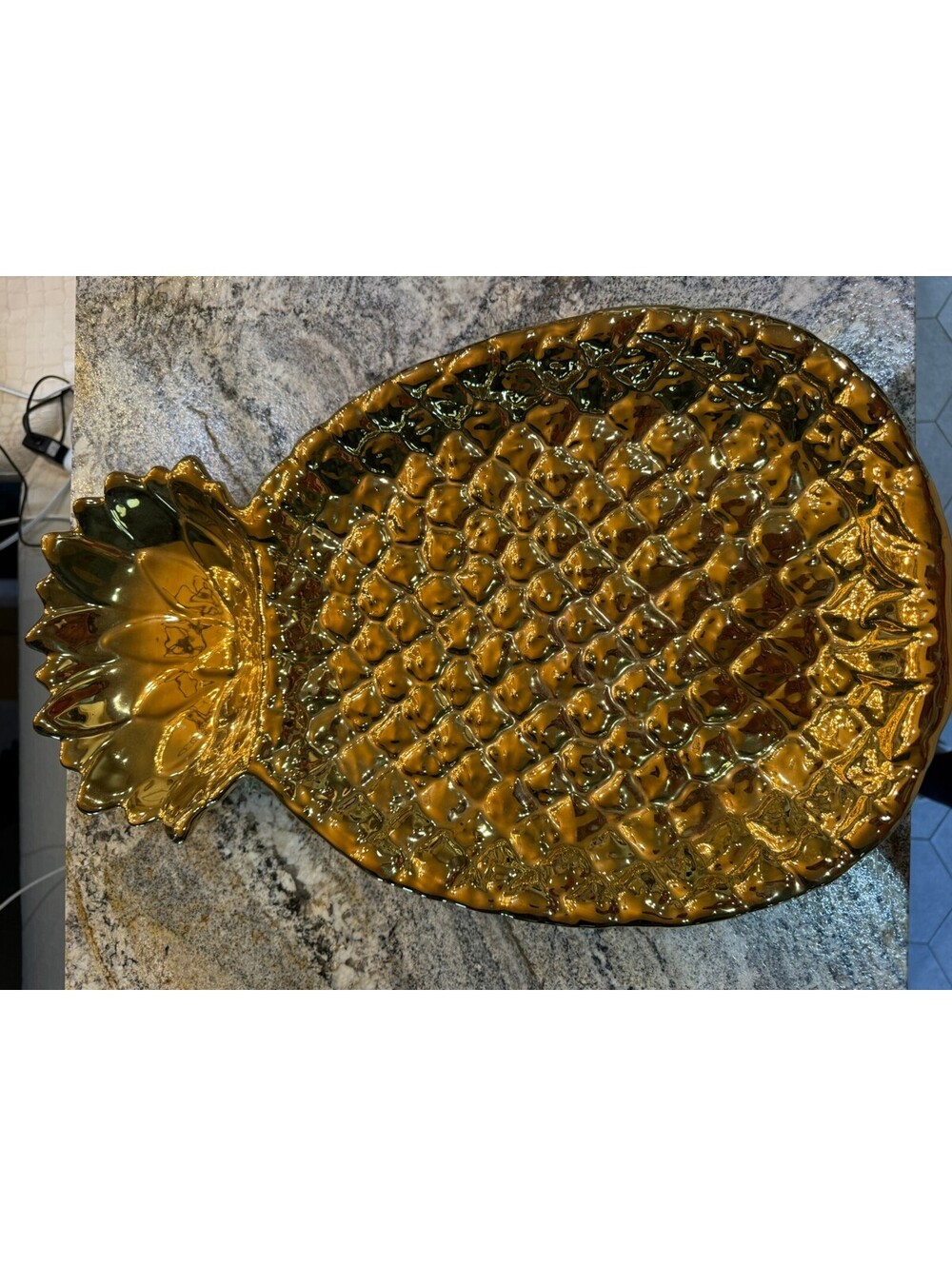 Pineapple-Shaped Decorative Serving Dish with Gold Finish